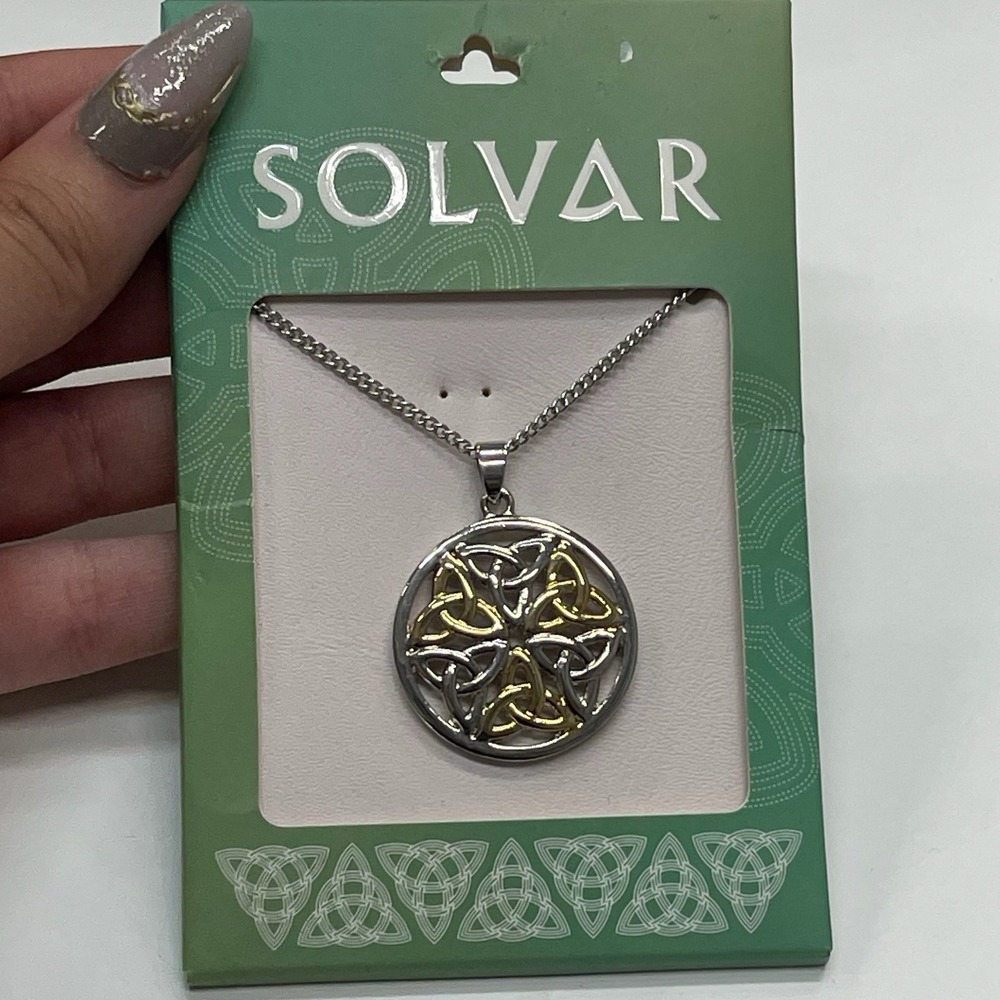 Solvar Irish Jewelry Two Tone Celtic Trinity Knot Pendant Necklace S46349 NEW
